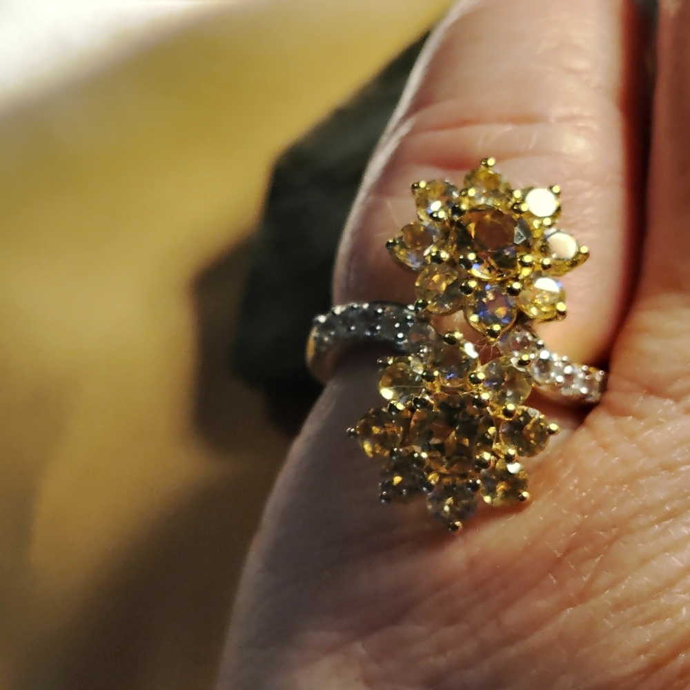 ELONGATED, 📌BRAZILIAN SUNFIRE BERYL, CITRINE,ZIRCON. 18 K-YG, STERLING. SZ-6